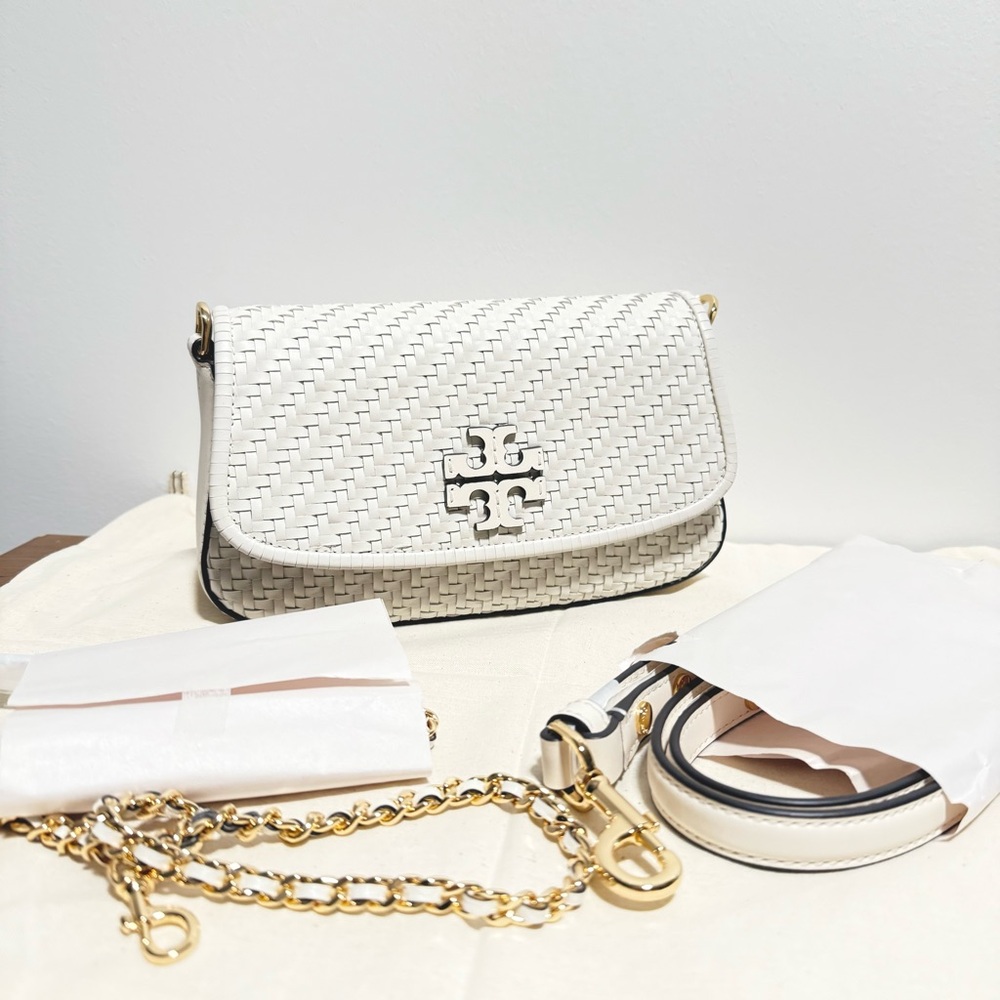 Leather Woven Convertible Shoulder Bag with two straps